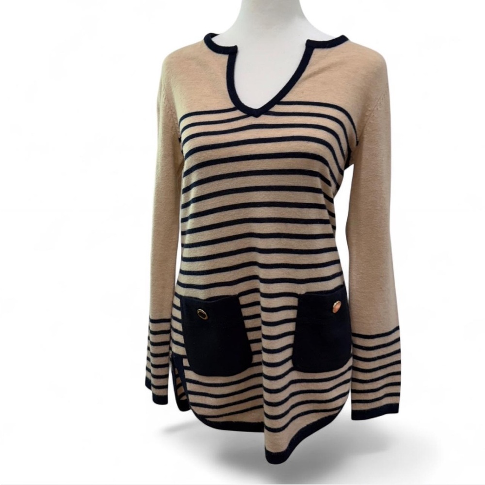Tory Burch Beige and Navy Sweater